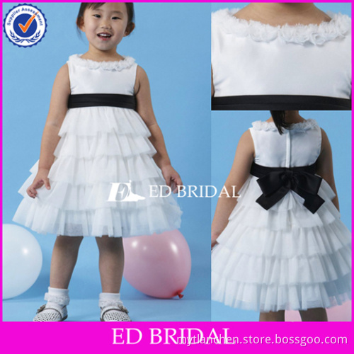 Puffy Tiered Organza Black And White Flower Girl Dresses Knee Length